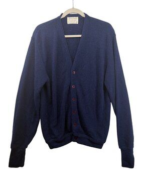 Vintage Jefflinks by Lord Jeff Men Cardigan Sz L Navy Blue Classic Grandpa Old$$